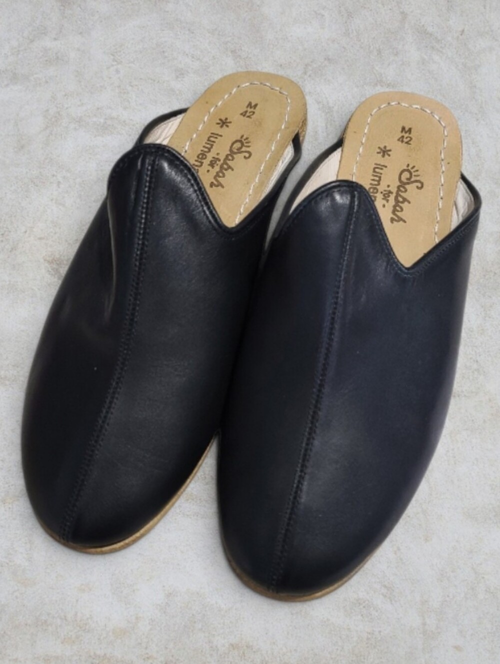 Sabah for Lumenalta Black Leather Baba Mules Men 42 US 9